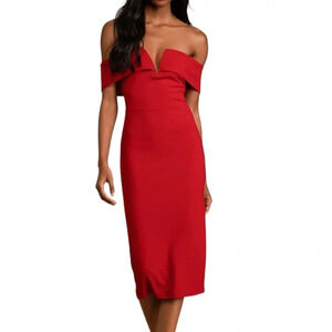 Lulus My Favorite Night Red Off-the-Shoulder Bodycon Midi Dress Size XL NWT